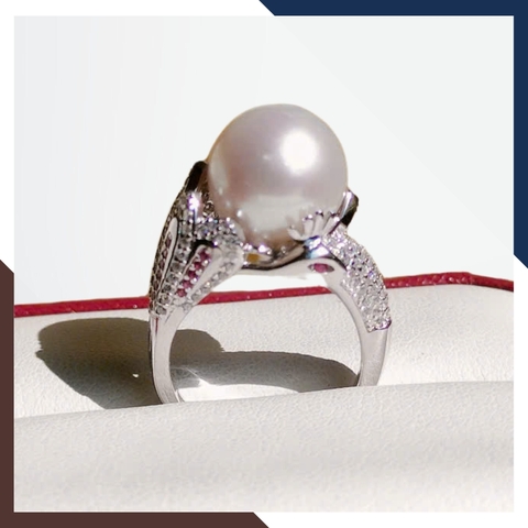 Nhẫn Ngọc Trai Thật 12MM Hình Con Công Đẹp Cho Nữ NNT37