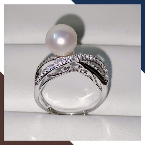 Nhẫn Ngọc Trai Thật Đẹp Cho Nữ NNT30 | Bạc Ý 925 Xi Bạch Kim