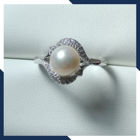 Nhẫn ngọc trai thật đẹp đơn giản cho nữ bằng bạc ý xi bạch kim mã K125TT89