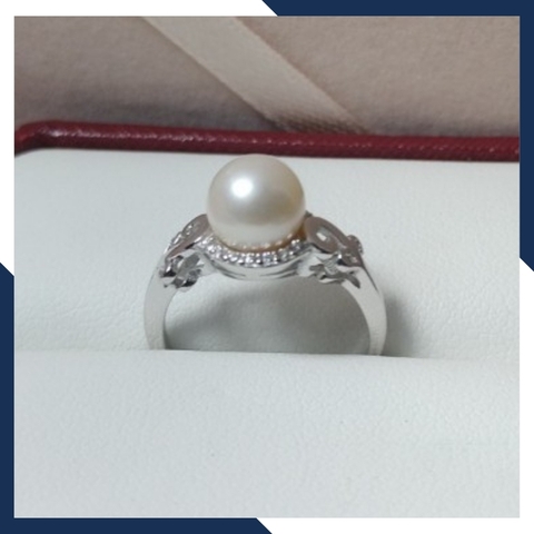 Nhẫn ngọc trai thật đơn giản bằng bạc ý xi bạch kim mẫu mới đẹp cho nữ mã K109TT89