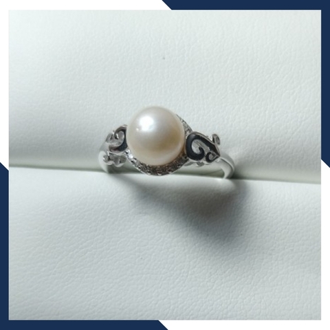 Nhẫn ngọc trai thật đơn giản bằng bạc ý xi bạch kim mẫu mới đẹp cho nữ mã K109TT89