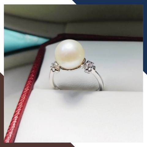 Nhẫn ngọc trai thật đơn giản, khung bạc ý xi bạch kim mẫu mới đẹp cho nữ mã K107TT910
