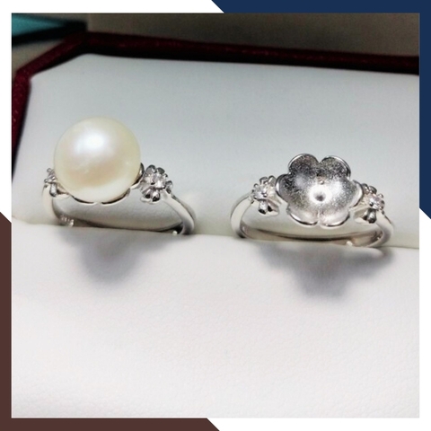 Nhẫn ngọc trai thật đơn giản, khung bạc ý xi bạch kim mẫu mới đẹp cho nữ mã K107TT910