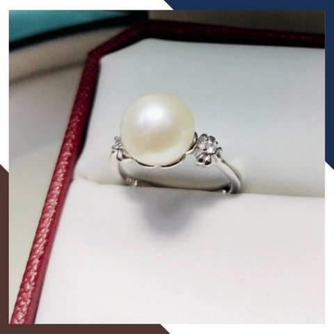Nhẫn ngọc trai thật đơn giản, khung bạc ý xi bạch kim mẫu mới đẹp cho nữ mã K107TT910