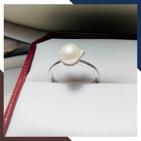 Nhẫn ngọc trai thật đơn giản, nhẫn bạc ý xi bạch kim đính ngọc trai mẫu mới đẹp cho nữ mã K111TT78