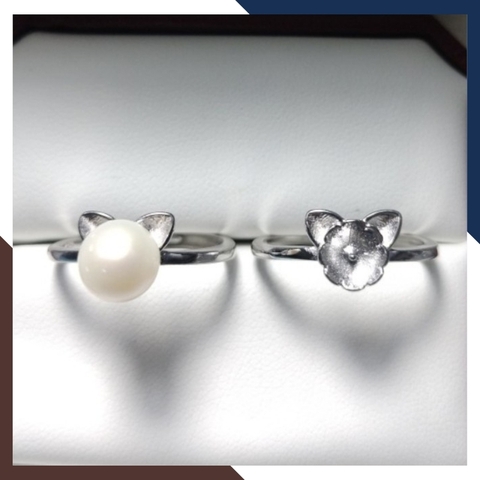 Nhẫn ngọc trai thật đơn giản, nhẫn bạc ý xi bạch kim đính ngọc trai mẫu mới đẹp cho nữ mã K111TT78