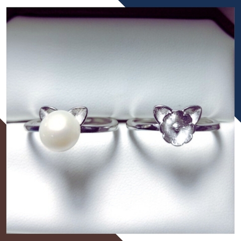 Nhẫn ngọc trai thật đơn giản, nhẫn bạc ý xi bạch kim đính ngọc trai mẫu mới đẹp cho nữ mã K111TT78