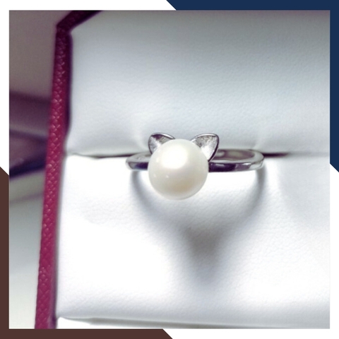 Nhẫn ngọc trai thật đơn giản, nhẫn bạc ý xi bạch kim đính ngọc trai mẫu mới đẹp cho nữ mã K111TT78