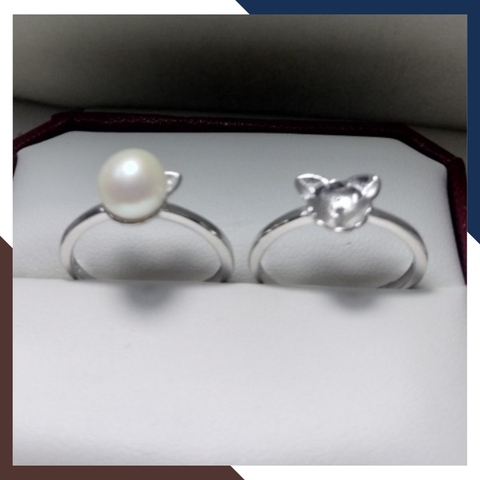 Nhẫn ngọc trai thật đơn giản, nhẫn bạc ý xi bạch kim đính ngọc trai mẫu mới đẹp cho nữ mã K111TT78