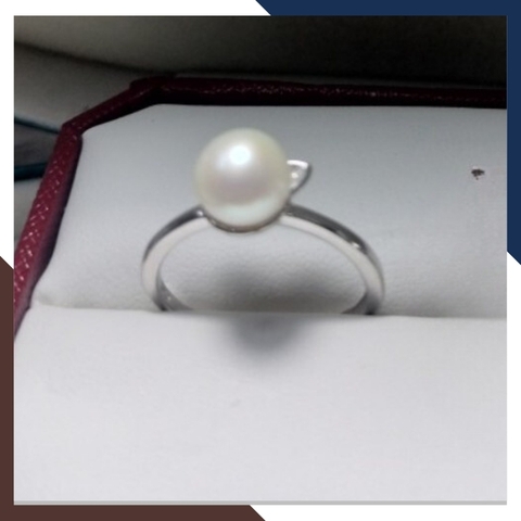 Nhẫn ngọc trai thật đơn giản, nhẫn bạc ý xi bạch kim đính ngọc trai mẫu mới đẹp cho nữ mã K111TT78