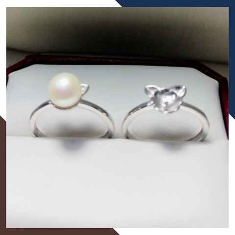 Nhẫn ngọc trai thật đơn giản, nhẫn bạc ý xi bạch kim đính ngọc trai mẫu mới đẹp cho nữ mã K111TT78