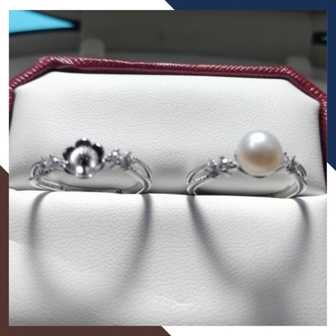 Nhẫn ngọc trai thật đơn giản, nhẫn bạc ý xi bạch kim đính ngọc trai nhỏ xinh mẫu mới đẹp cho nữ mã K98TT78