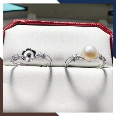 Nhẫn ngọc trai thật đơn giản, nhẫn bạc ý xi bạch kim đính ngọc trai nhỏ xinh mẫu mới đẹp cho nữ mã K98TT78