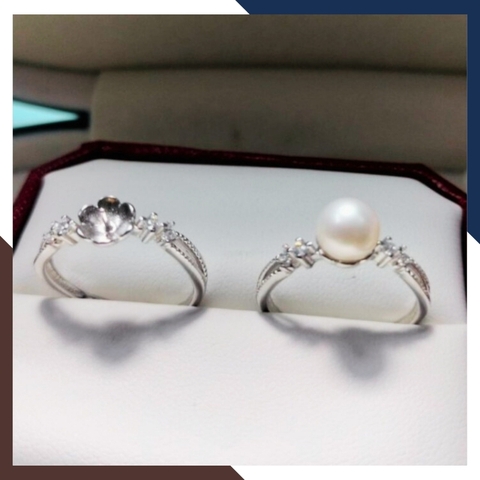 Nhẫn ngọc trai thật đơn giản, nhẫn bạc ý xi bạch kim đính ngọc trai nhỏ xinh mẫu mới đẹp cho nữ mã K98TT78