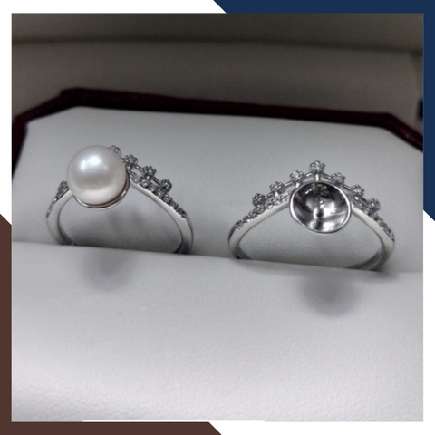 Nhẫn ngọc trai thật hình vương miện, nhẫn vương miện bạc ý xi bạch kim đính ngọc trai mẫu mới đẹp cho nữ mã K109TT89