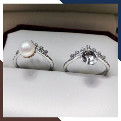 Nhẫn ngọc trai thật hình vương miện, nhẫn vương miện bạc ý xi bạch kim đính ngọc trai mẫu mới đẹp cho nữ mã K109TT89