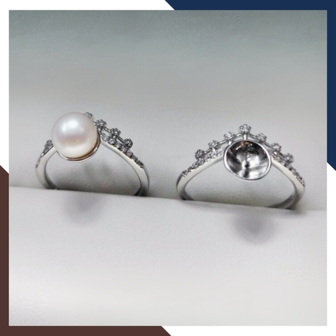 Nhẫn ngọc trai thật hình vương miện, nhẫn vương miện bạc ý xi bạch kim đính ngọc trai mẫu mới đẹp cho nữ mã K109TT89