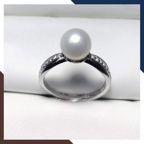 Nhẫn ngọc trai thật, nhẫn bạc ý xi bạch kim đính ngọc trai đơn giản đẹp cho nữ mã K129TT89