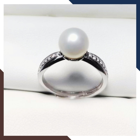 Nhẫn ngọc trai thật, nhẫn bạc ý xi bạch kim đính ngọc trai đơn giản đẹp cho nữ mã K129TT89