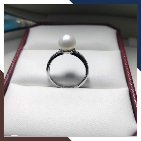 Nhẫn ngọc trai thật, nhẫn bạc ý xi bạch kim đính ngọc trai đơn giản đẹp cho nữ mã K129TT89