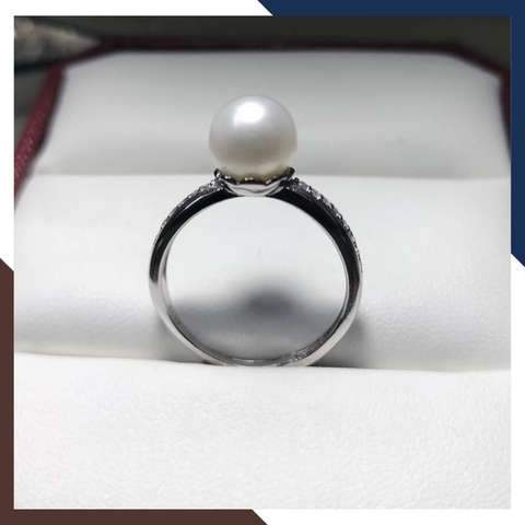 Nhẫn ngọc trai thật, nhẫn bạc ý xi bạch kim đính ngọc trai đơn giản đẹp cho nữ mã K129TT89