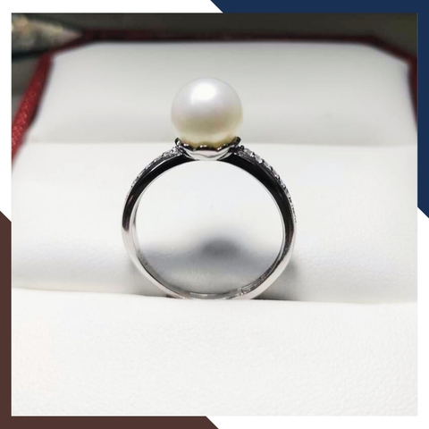 Nhẫn ngọc trai thật, nhẫn bạc ý xi bạch kim đính ngọc trai đơn giản đẹp cho nữ mã K129TT89