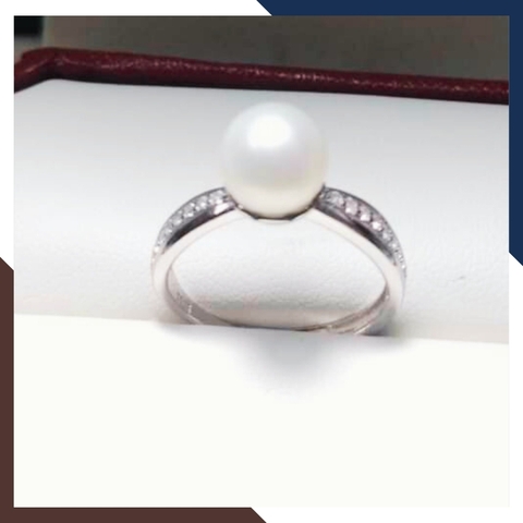 Nhẫn ngọc trai thật, nhẫn bạc ý xi bạch kim đính ngọc trai đơn giản đẹp cho nữ mã K129TT89