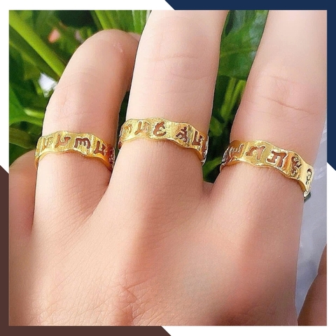 Nhẫn Om Mani Padme Hum Lục Tự Đại Minh Chú Bằng Vàng tây 10k Mã NVN65
