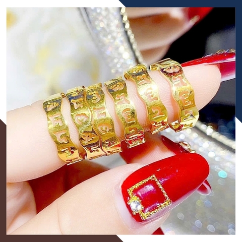 Nhẫn Om Mani Padme Hum Lục Tự Đại Minh Chú Bằng Vàng tây 10k Mã NVN65