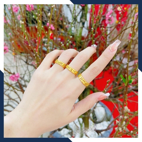 Nhẫn om mani padme hum vàng 24k 9999 chú bình an mã NPT12