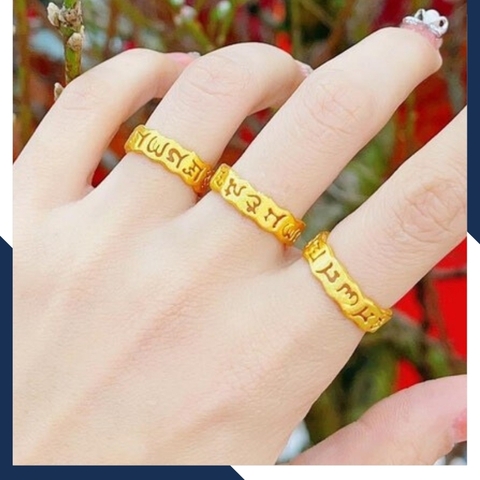 Nhẫn om mani padme hum vàng 24k 9999 chú bình an mã NPT12