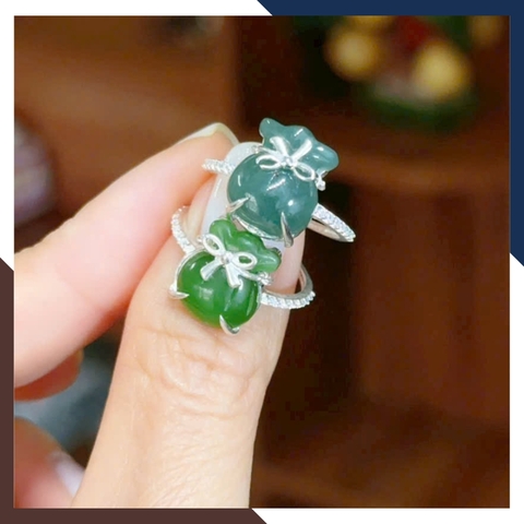 Nhẫn Túi Tiền Ngọc Bích/ Lam Ngọc NPT51 – Bảo Bối Tài Lộc Cho Nữ Mệnh Mộc & Thuỷ