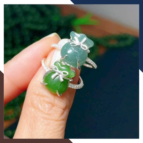 Nhẫn Túi Tiền Ngọc Bích/ Lam Ngọc NPT51 – Bảo Bối Tài Lộc Cho Nữ Mệnh Mộc & Thuỷ