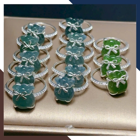 Nhẫn Túi Tiền Ngọc Bích/ Lam Ngọc NPT51 – Bảo Bối Tài Lộc Cho Nữ Mệnh Mộc & Thuỷ