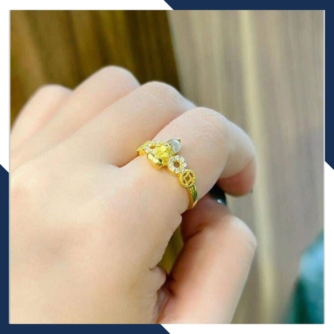 Nhẫn tỳ hưu vàng tây 10k phong thủy cho nữ, nhẫn kim tiền tỳ hưu ngậm ngọc mã D80TL47