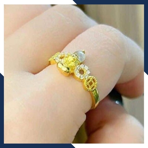 Nhẫn tỳ hưu vàng tây 10k phong thủy cho nữ, nhẫn kim tiền tỳ hưu ngậm ngọc mã D80TL47