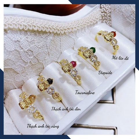 Nhẫn tỳ hưu vàng tây 10k phong thủy cho nữ, nhẫn kim tiền tỳ hưu ngậm ngọc mã D80TL47