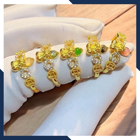 Nhẫn tỳ hưu vàng tây 10k phong thủy cho nữ, nhẫn kim tiền tỳ hưu ngậm ngọc mã D80TL47