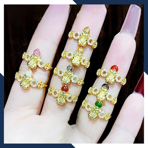 Nhẫn tỳ hưu vàng tây 10k phong thủy cho nữ, nhẫn kim tiền tỳ hưu ngậm ngọc mã D80TL47