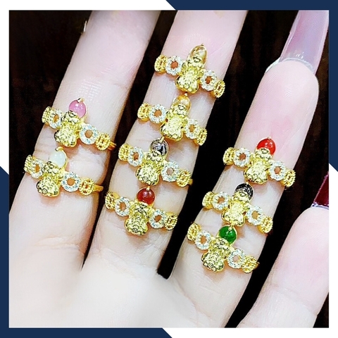 Nhẫn tỳ hưu vàng tây 10k phong thủy cho nữ, nhẫn kim tiền tỳ hưu ngậm ngọc mã D80TL47