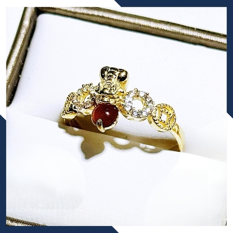 Nhẫn tỳ hưu vàng tây 10k phong thủy cho nữ, nhẫn kim tiền tỳ hưu ngậm ngọc mã D80TL47