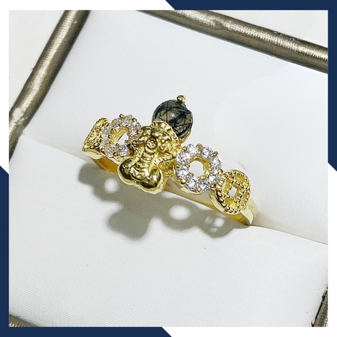 Nhẫn tỳ hưu vàng tây 10k phong thủy cho nữ, nhẫn kim tiền tỳ hưu ngậm ngọc mã D80TL47