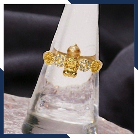 Nhẫn tỳ hưu vàng tây 10k phong thủy cho nữ, nhẫn kim tiền tỳ hưu ngậm ngọc mã D80TL47