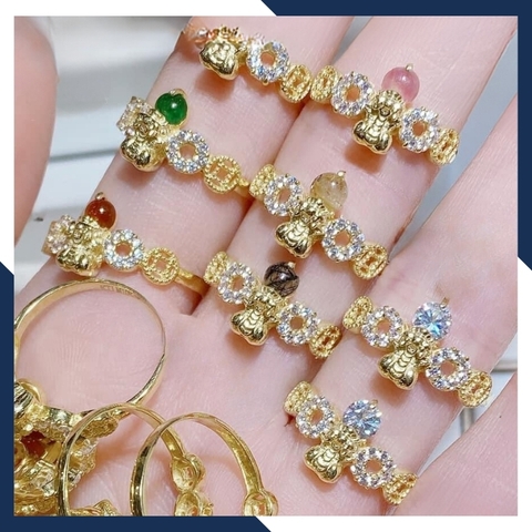 Nhẫn tỳ hưu vàng tây 10k phong thủy cho nữ, nhẫn kim tiền tỳ hưu ngậm ngọc mã D80TL47