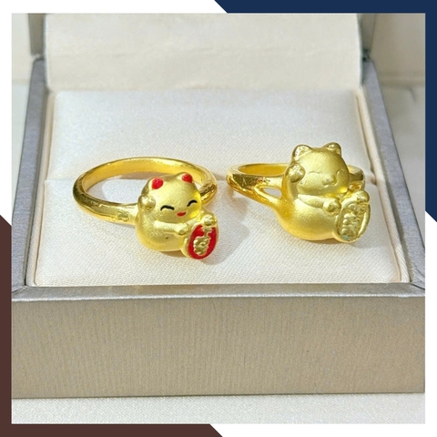Nhẫn Mèo Thần Tài Vàng 24K 9999 Cho Nữ NVNU446 – Biểu Tượng May Mắn, Chiêu Tài
