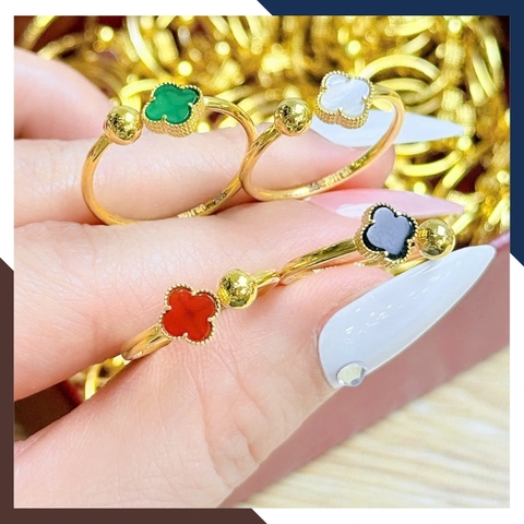 Nhẫn Vàng Cỏ 4 Lá Đen, Đỏ, Trắng, Xanh Theo Mệnh Hút Tài Lộc NVN232 | Vàng Tây 10k