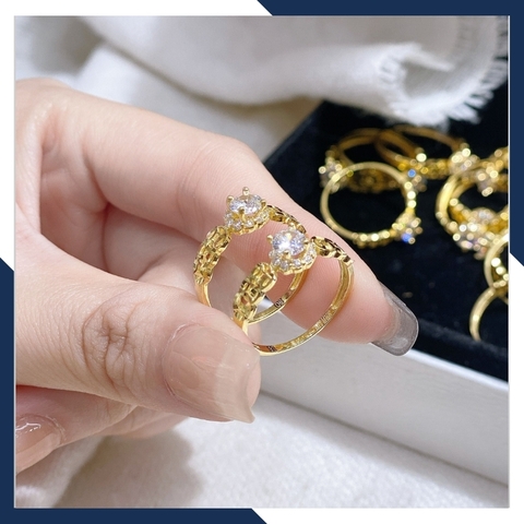 Nhẫn vàng kim tiền, nhẫn kim tiền vàng tây 10k đính đá tài lộc ngày vía thần tài mã 987TL33