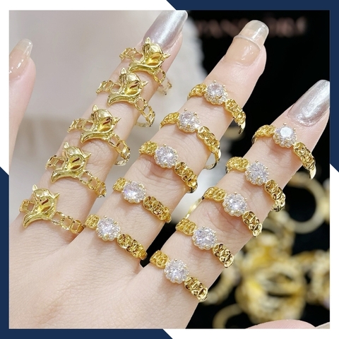 Nhẫn vàng kim tiền, nhẫn kim tiền vàng tây 10k đính đá tài lộc ngày vía thần tài mã 987TL33