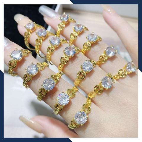 Nhẫn vàng kim tiền, nhẫn kim tiền vàng tây 10k đính đá tài lộc ngày vía thần tài mã 987TL33