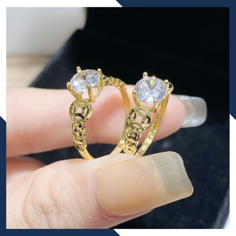 Nhẫn vàng kim tiền, nhẫn kim tiền vàng tây 10k đính đá tài lộc ngày vía thần tài mã 987TL33